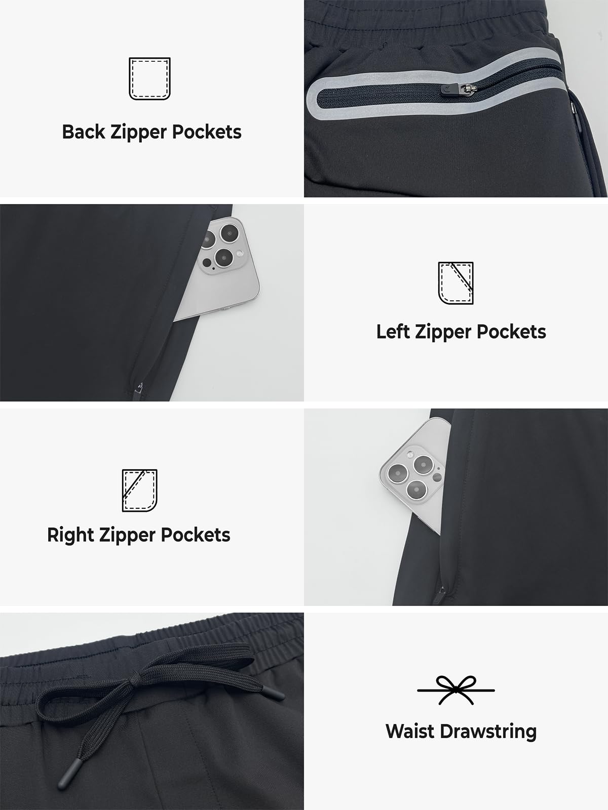 NORTHYARD Men's Joggers Pants with Zipper Pockets Lightweight Sweatpants Athletic Running Workout Track Pants for Men Black M
