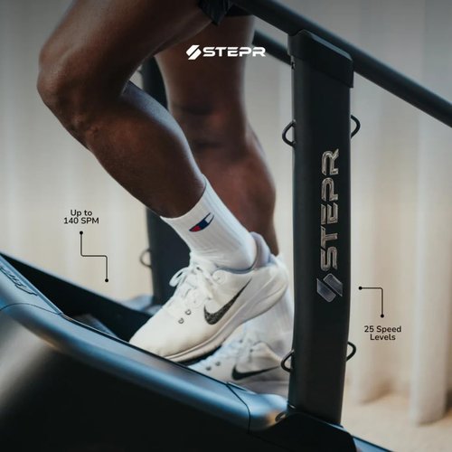 STEPR+ Stair Master with 27" Touchscreen, Commercial Grade Stairmaster Machine for Home, 140 Steps/Min, Bluetooth & WiFi Stepper Machine, Resistance Band Attachments, Mobile App, 375 lb Capacity