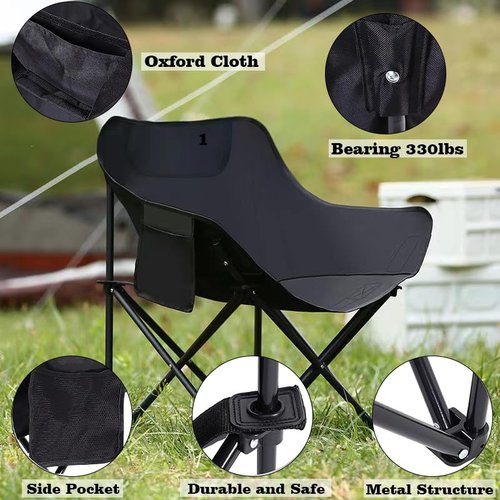 Kvittra Portable Camping Chair - Heavy Duty Folding Backpacking Chairs, Collapsible Heavy Duty Packable Lightweight Backpack Chair Compact for Outdoor Camp, Travel, Beach, Picnic, Hiking