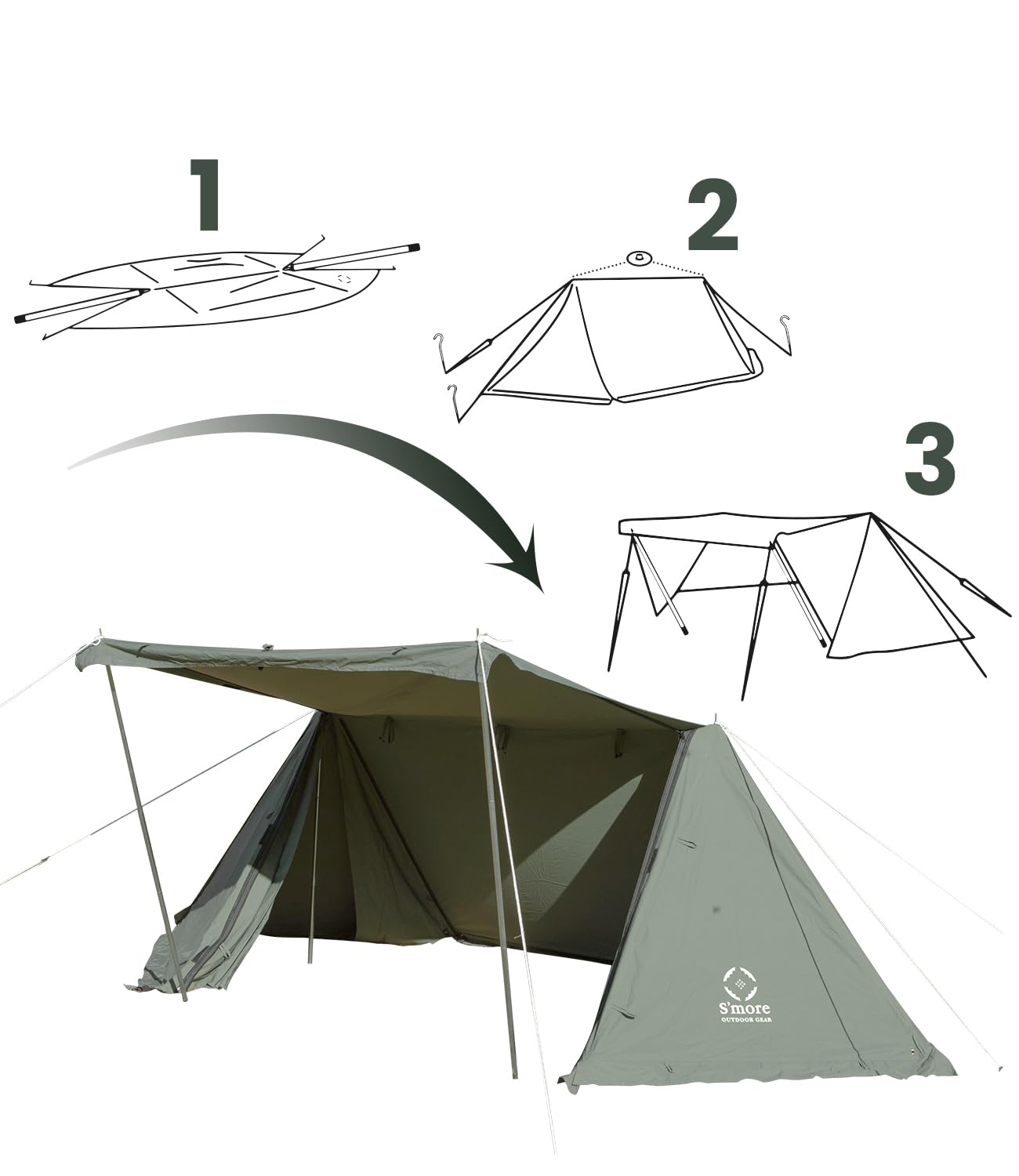 S'more Kleine Base Camping Tent, 4 Season Luxury Outdoor Camping and Glamping Tent for 2 Adults, Breathable Waterproof Cloth with Screen Inner Tent(Extra) and Carry Bag (Green)