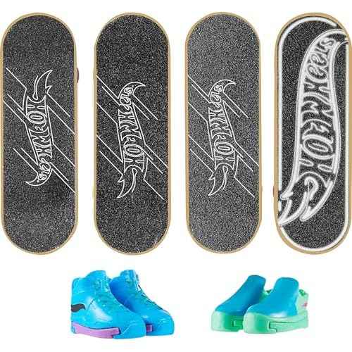 Hot Wheels Skate Tony Hawk Fingerboard & Removable Skate Shoes Multipack, 4 Fully Assembled Boards, 2 Pairs of Skate Shoes, 1 Exclusive Set (Styles May Vary)