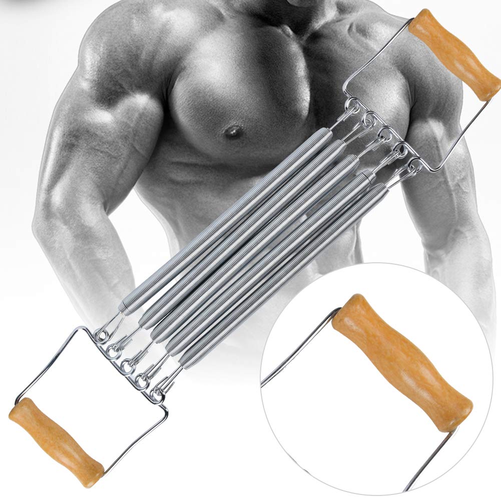 jerss Spring Chest Expander, Chest Expander, Home Adjustable Nonslip Handle Wood Handle for Home Workouts Pilates Physical Therapy for Youth and Adults