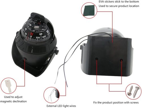 Electronic LED Light Marine Digital Compass Suitable for Car Boat and Truck Black White