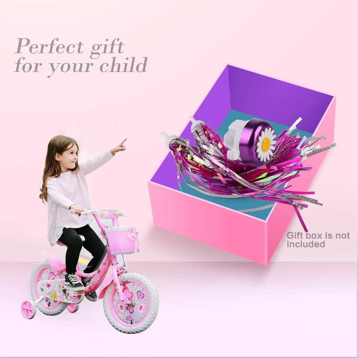 U-LIAN Kids Streamers and Bike Bell for Girls-1 Pack Flower Bicycle Bell with 2 Pack Handlebar Streamers Scooter Tassels for Children's Bike Accessories