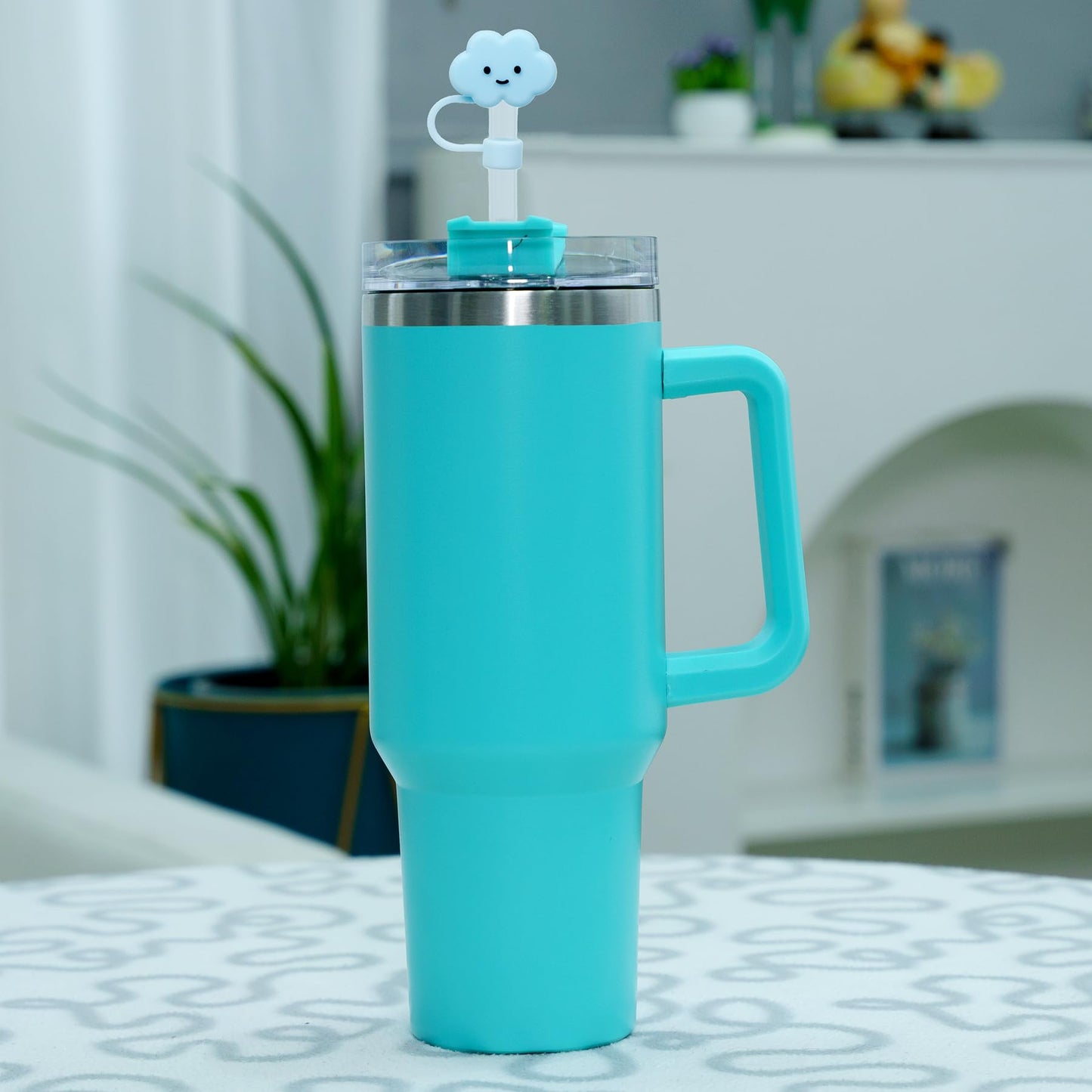 Jahao 4 Pcs Straw Cover Cap for Stanley Cup Cute Silicone Straw Topper for 40 oz 30 oz or 20 Oz Water Bottle Tumbler Dust-Proof Drinking Straw Reusable Straw Tips Lids, 0.4in/10mm Diameter