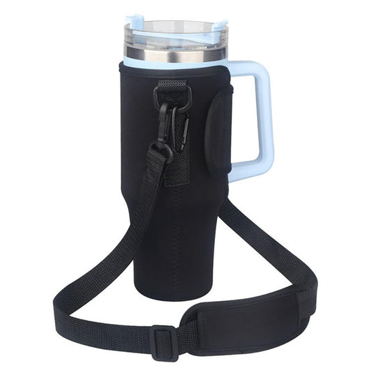 Water Bottle Carrier Bag Compatible with Stanley 40OZ Tumblers,Bottle Pouch Holder with Adjustable Shoulder Hand Strap, Water Bottle Accessories for Gym Outdoor Sports Hiking Travel Camping,Black