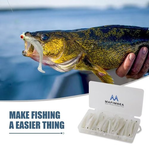 MAFIMOEA 40/30/20Pcs Paddle Tail Swim Baits Lures Fishing Soft Plastic Lure Kit for Bass Trout Walleye Crappie 6.5cm 7.5cm 10.5cm (White, 3.15IN/8CM - 30PCS)
