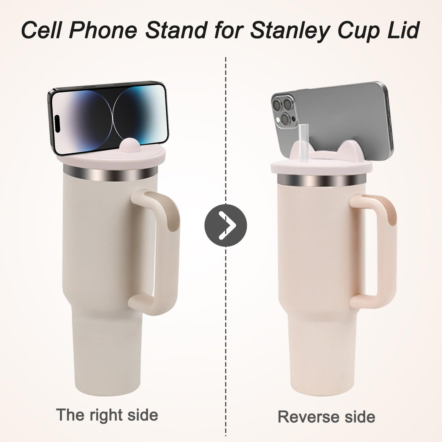 Genleas Tumbler Lids with Phone Shelf for Stanley cups 40 & 64 oz, Silicone Replacement Lids with Cell Phone Holder for Stanley Quencher H2.0 40 oz & 64 oz, Tumbler Cup Accessories for Stanley, Pink