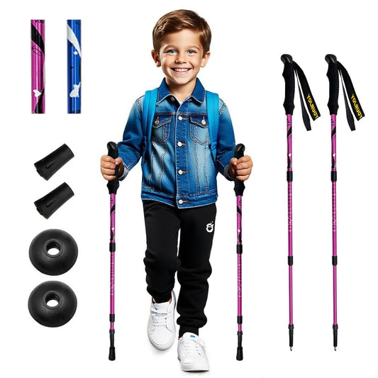 Yourjoy Hiking Trekking Poles, 2 Pack Anti Shock, Adjustable, Collapsible Hiking Poles for Trekking or Walking, Lightweight Aluminum Sticks for Children (Child-Pink)