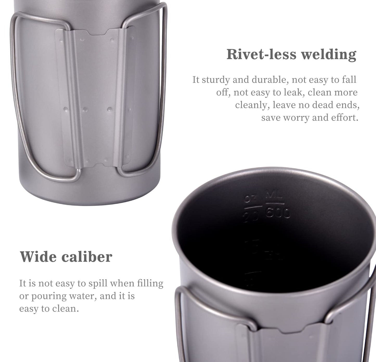 iBasingo 1050ml Titanium Bottle with 600ml Nesting Cup Outdoor Camping Single Layer Wide Mouth Cookware Lightweight Portable Bottle Mug Set Hiking Picnic Solo Cooking Mess Kit Ti3007D