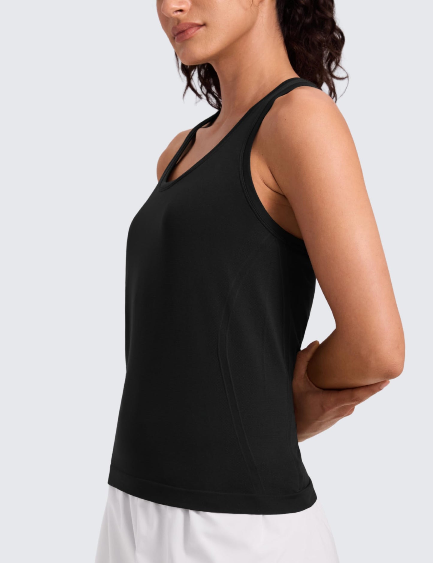 CRZ YOGA Seamless Racerback Tank Tops for Women - Gym Workout Athletic Running Sleeveless Shirts Breathable Scoop Neck Black Small