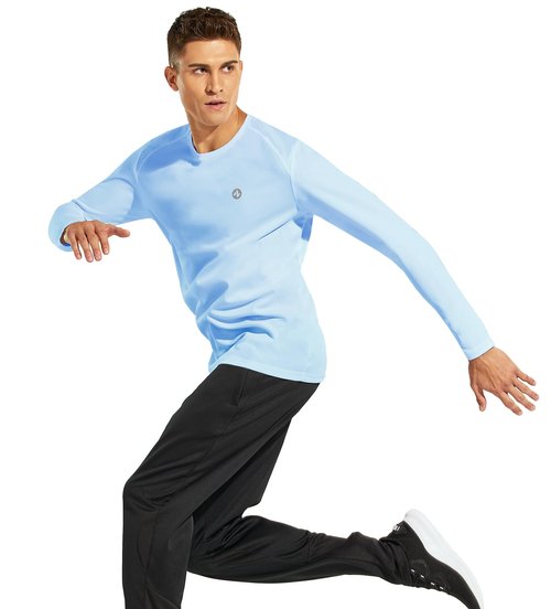 Nepest Long Sleeve Workout T-Shirts for Men, Dry-Fit Moisture Wicking Performance Athletic Crewneck Top Sky Blue, XXL