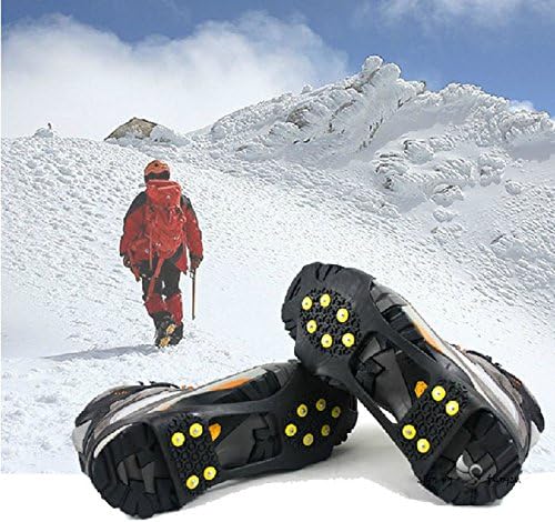Ice Grips, Traction Cleats, Ice Cleat, Easy Slip On, Outdoor Durable, 10 Steel Studs, Stretchable, Prevent Slipping from Ice/Snow, Extra Studs Included in Each Package.
