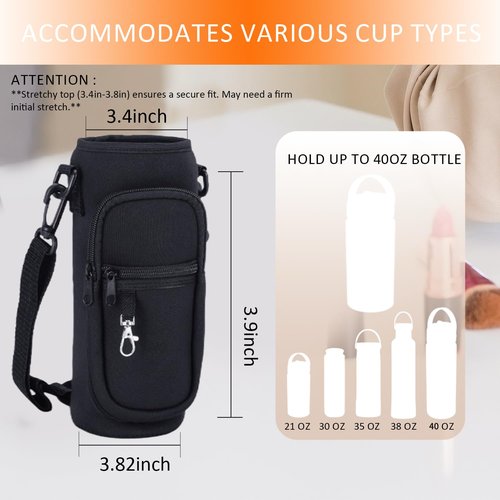 RRegeny Water Bottle Holder with Strap for Hydroflask 32oz 40oz, Carrier Sling Bag with Phone Pocket Sleeve for Men Women Hiking Camping Travelling（black24/32oz）