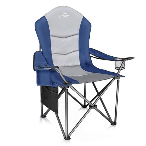 SUNNIMAX Fully Padded Camping Chair, Oversized Heavy Duty Lawn Chair with Cooler Bag,Side Pocket,Cup Holder Support 400 lbs (Blue & Grey, Single Pack)