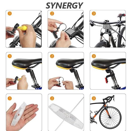 SYNERGY 6 PCS Bike Front and Rear Reflectors Kit Bicycle Light Reflectors Bike Safety Warning Reflectors Cycling Accessories for Handlebar and Night Cycling (Yellow)