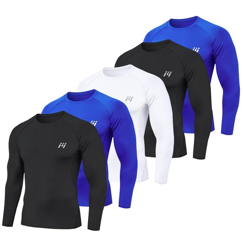MEETWEE 5 Pack Compression Shirt Men, Long Sleeve Compression Shirts for Men, Base Layer Men Compression Undershirts - M