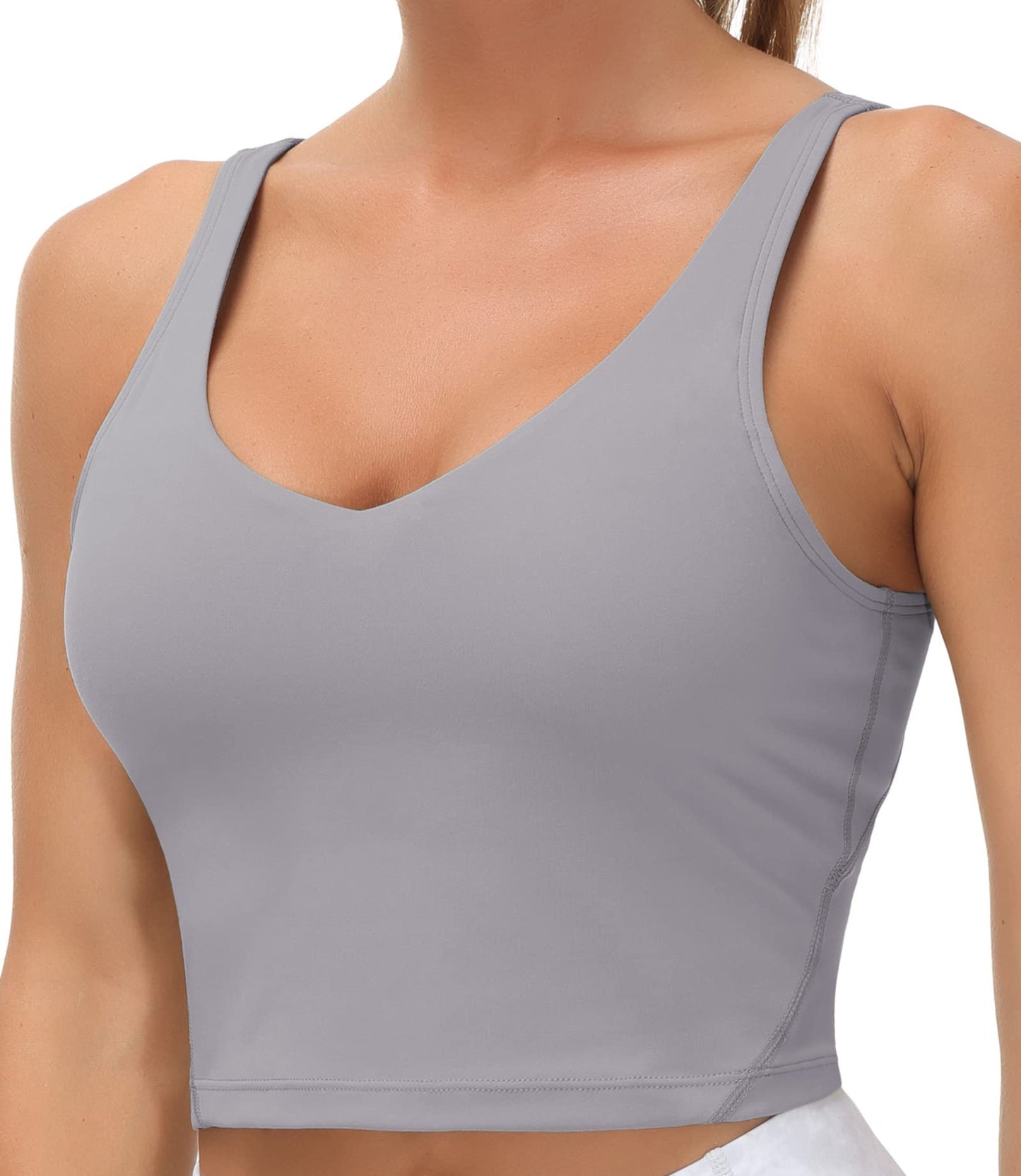 Women’s Longline Sports Bra Wirefree Padded Medium Support Yoga Bras Gym Running Workout Tank Tops (Lavender Grey, Medium)