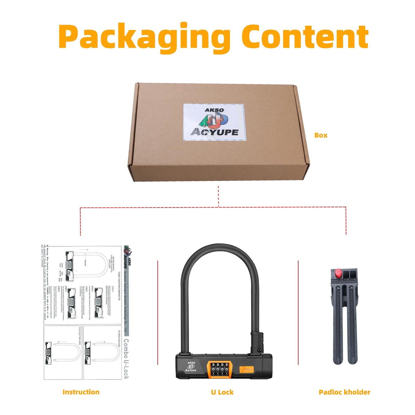 Akso Aoyupe Black Silicone 4-Digit Resettable Combination Heavy Duty Anti-Theft Locks,Keyless Lock for Outdoor,U-Lock with Sturdy Mounting Bracket，for Motorcycle, Ebikes（1 Set）