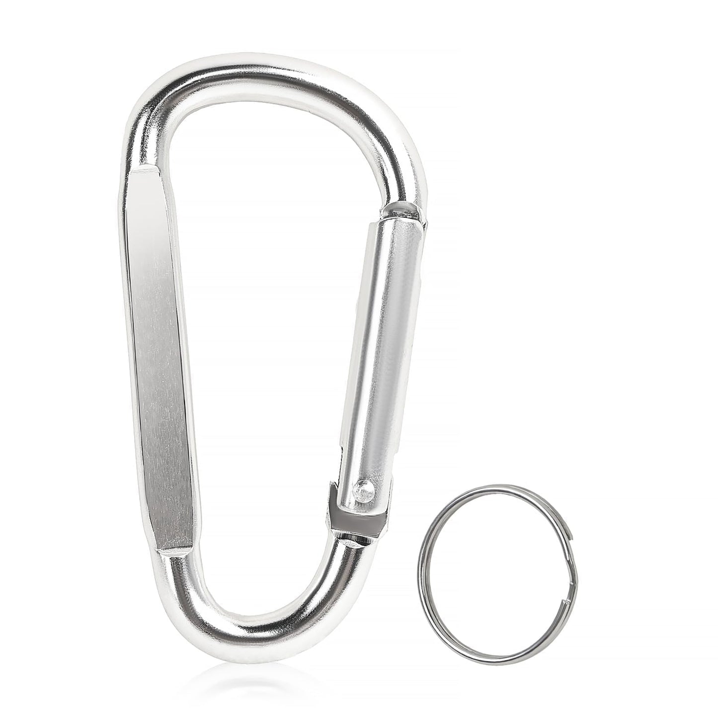 Foweroty Carabiner Clip, 3" Aluminum Clips D Ring Shape Carabiner, Key Chain with Key Ring Keychain Hook (A2-Silver)