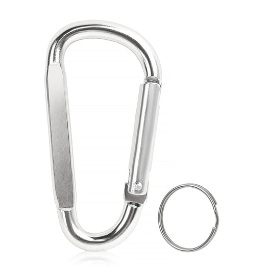Foweroty Carabiner Clip, 3" Aluminum Clips D Ring Shape Carabiner, Key Chain with Key Ring Keychain Hook (A2-Silver)