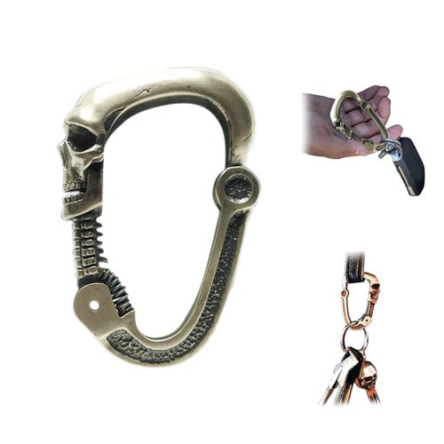 Metal Skull Keychain, Skull Carabiner with Articulated Cervical Column Clasp, Heavy Duty Stainless Steel Cool Carabiner, Skull DIY Accessories for Climbing Hiking Backpacking (Silver)