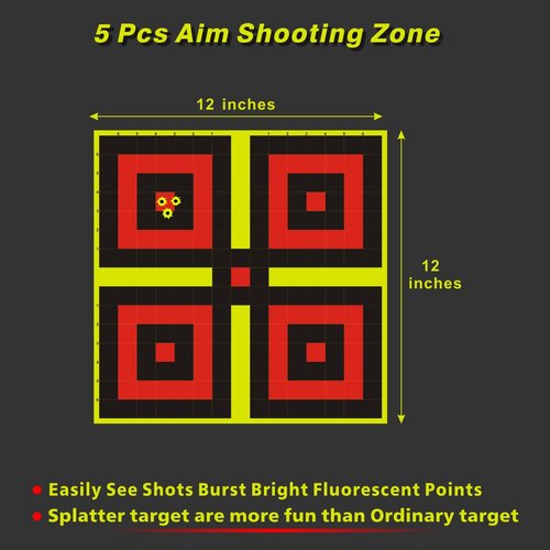OSHOTX Splatter Targets - 12 x12 inch Reactive Self Adhesive Shooting Target Paper for The Range - Easily See Shots Burst Bright Yellow Points (20 Pack)