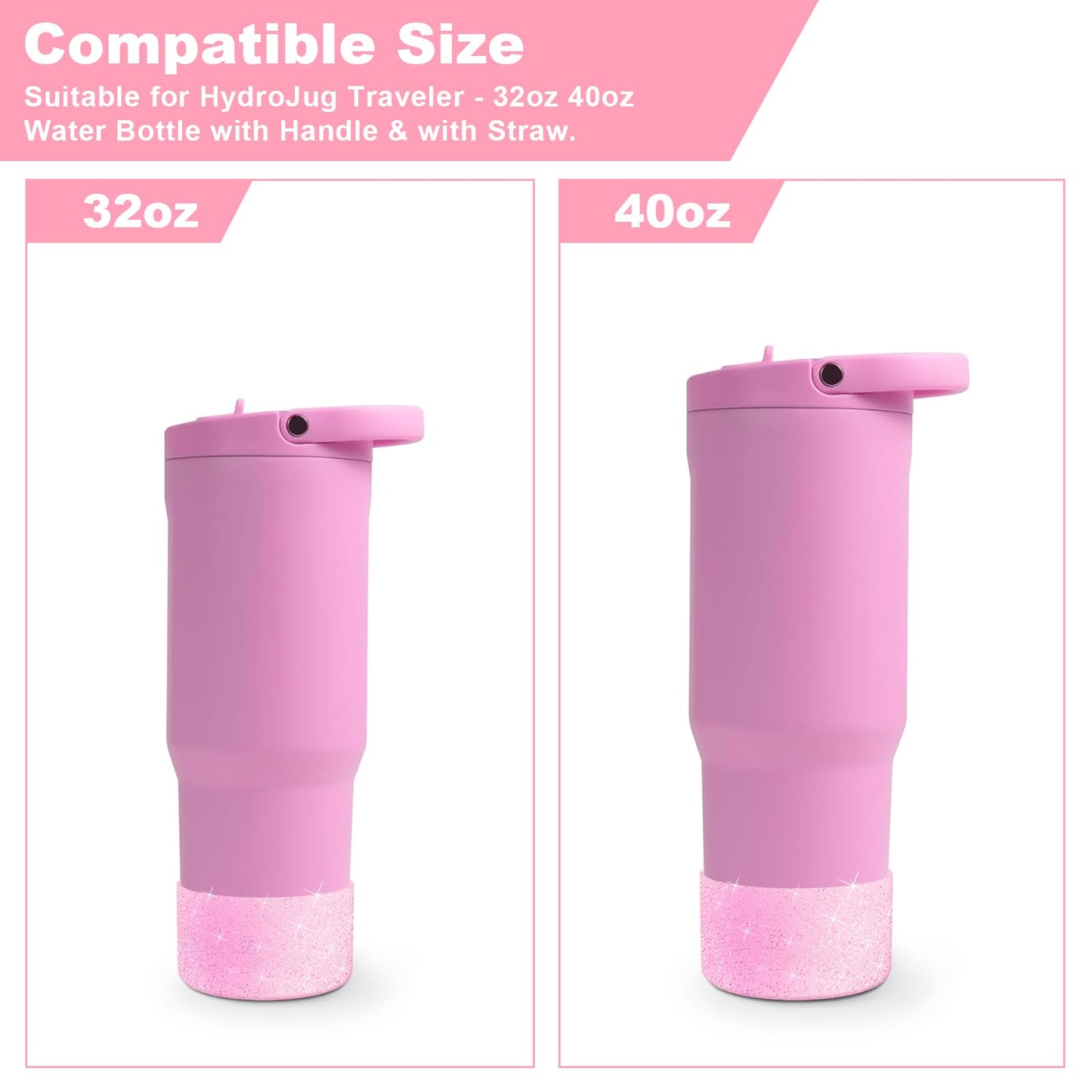 Allwith 2PCS Glitter Silicone Boot for Hydrojug Traveler 40 oz, Anti-Slip Protective Sleeve for Hydrojug Stainless Steel Tumbler, Bottom Cover Base Accessories