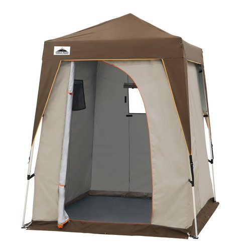 EAGLE PEAK 5x5 Pop Up Privacy Tent with Ground Mat, Portable Changing Room & Outdoor Shower Tent, Portable Canopy for Camping, Pool, Photoshoots or Toilet Shelters 6x6 Base 5x5 Top (Gray/Brown)