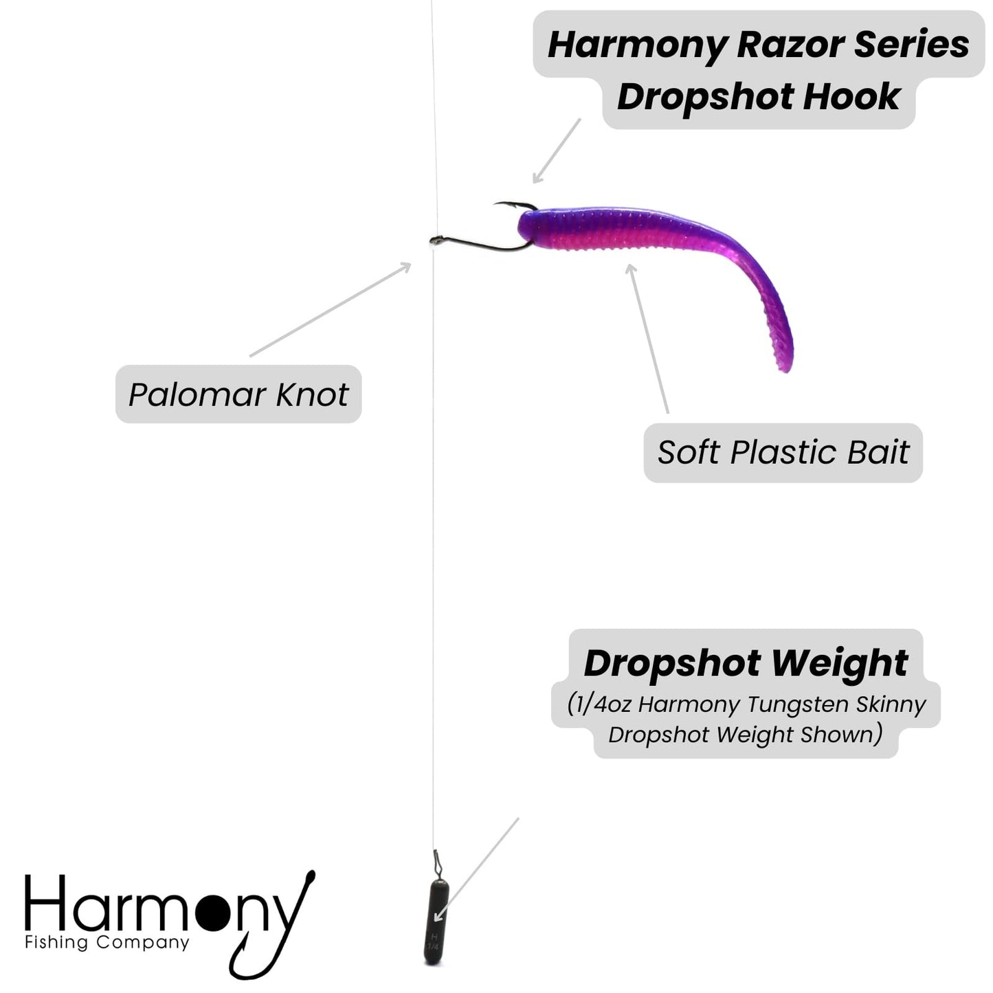 Harmony Fishing - Razor Series Finesse Dropshot Fishing Hooks (Size 1/0 (50 Pack))
