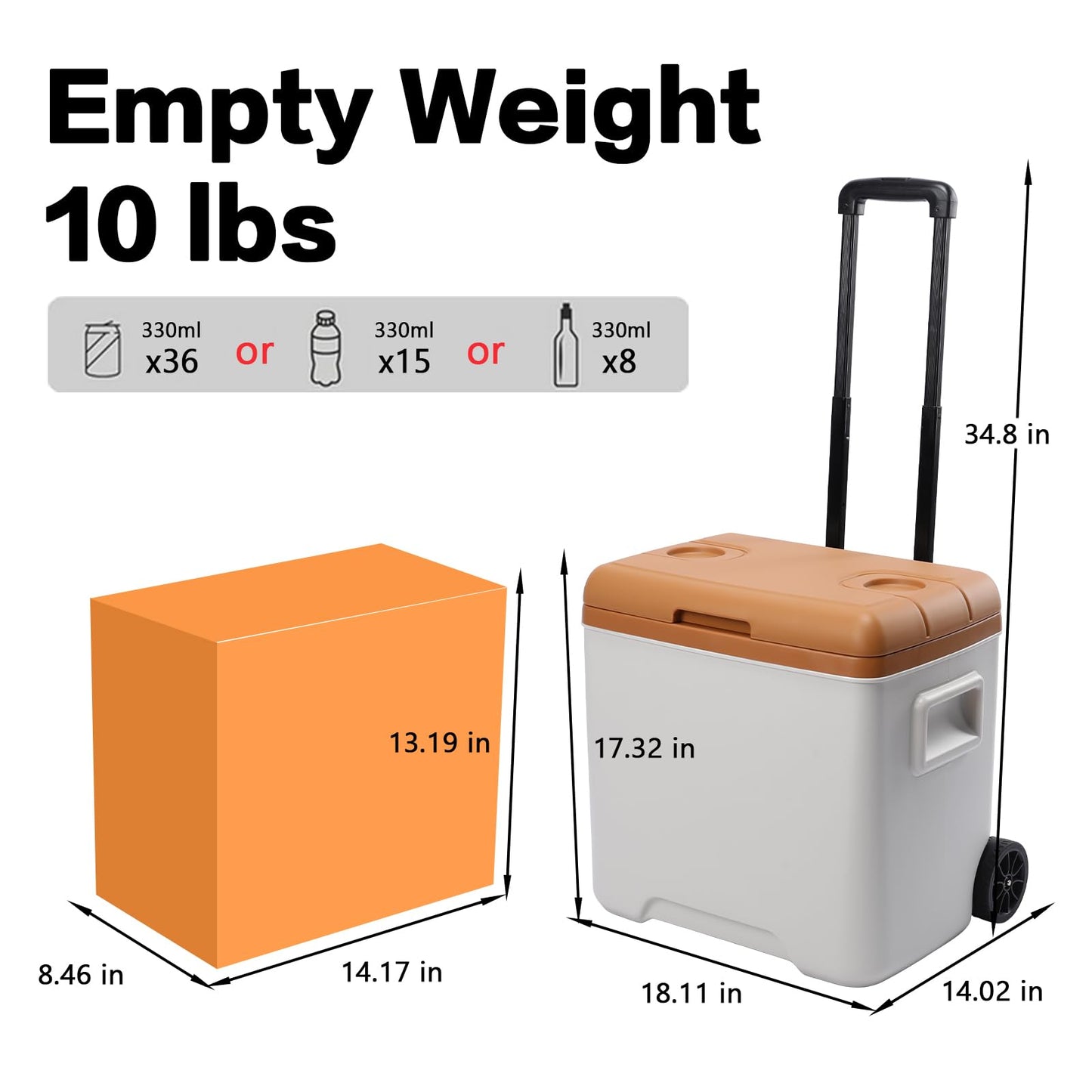 Aircity 32 Qt Cooler with Wheels, Ice Chests Portable Camping Cooler-2 Cup Holders, 4 Inch Wheels & Retractable Handle for Car Fridge for RV, Truck, Van, Camping, Travel, Outdoor(30L)