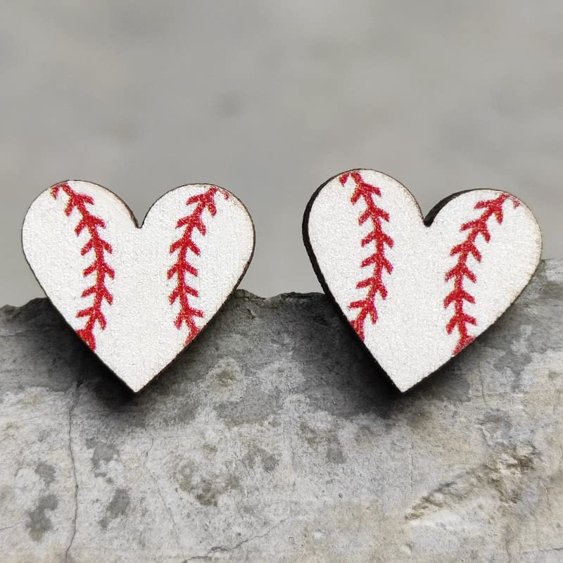 Lightweight Heart-Shaped Sports Earrings - 2 Pairs Football Basketball Rugby Baseball Volleyball Jewelry Style 4