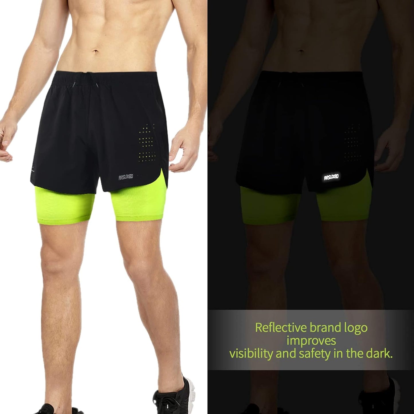 ARSUXEO Men's Active Training Running Shorts 2 in 1