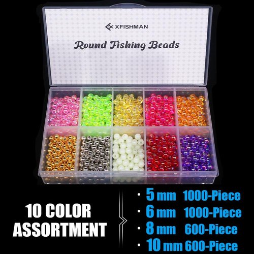 XFISHMAN Fishing Beads - 1000-Piece Assortment (5mm, 6mm, 8mm) - 10 Color Variety - Saltwater & Freshwater Ready - Trout, Salmon, Catfish, Walleye, Bass, Pike, Crappie, Perch