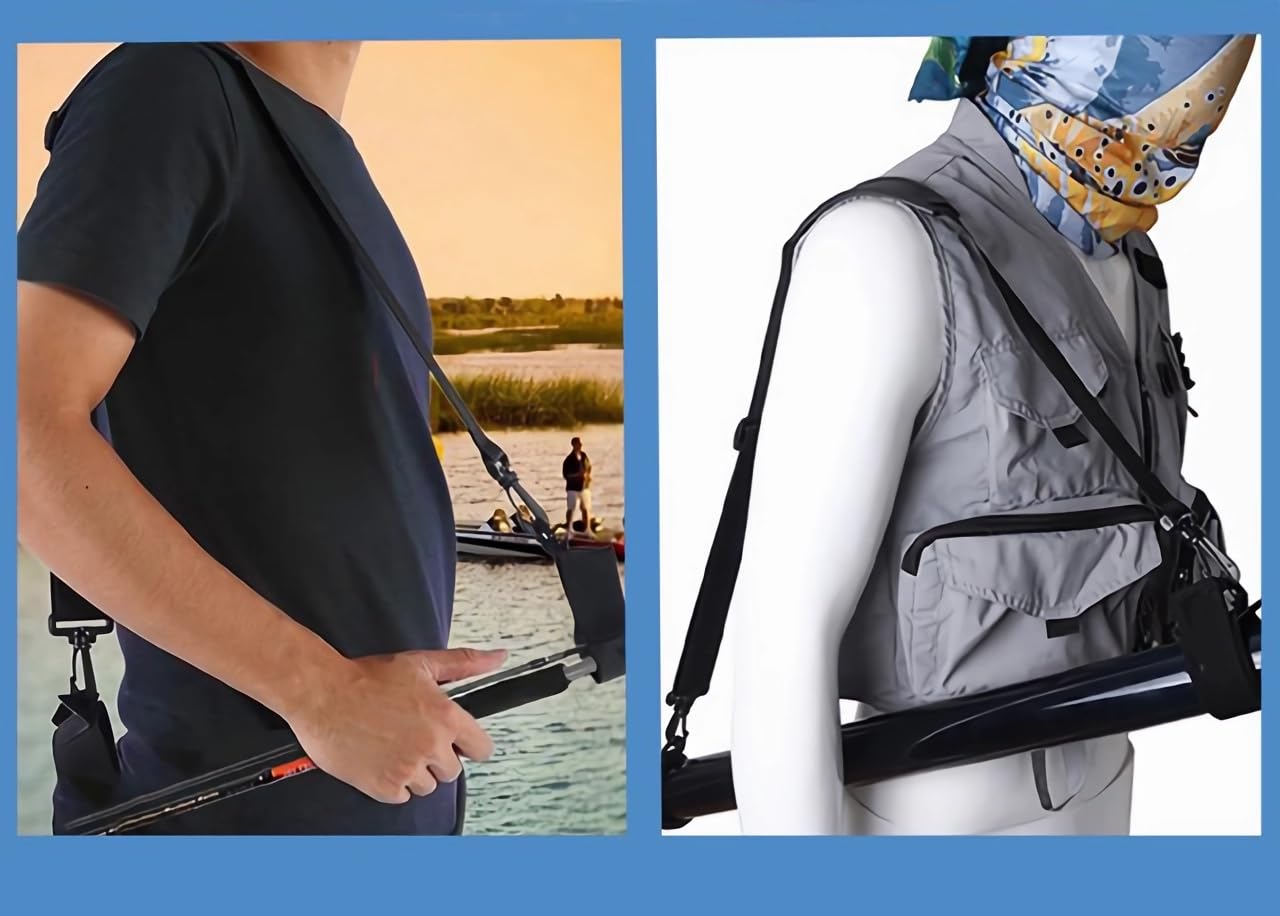 Fishing Rod Carry Strap，Sling Band Adjustable Shoulder Belt Tackle Holder，Nylon (2)