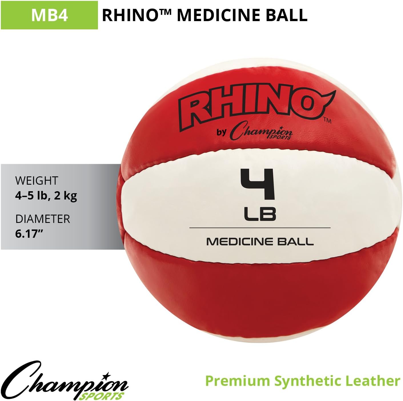 Champion Sports Exercise Medicine Balls, Leather with No-Slip Grip - Weighted Med Ball Set for Weight Training, Stability, Plyometrics, Cross Training, Core Strength - Multiple Styles