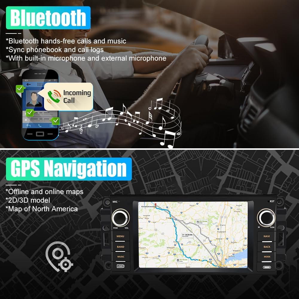 AWESAFE Android Car Stereo for Jeep Wrangler Radio 2007-2018 Chrysler Dodge Ram 1500 with Wireless Carplay, 7 Inch Touch Screen for Jeep Car Radio with WiFi GPS FM Radio + Backup Camera