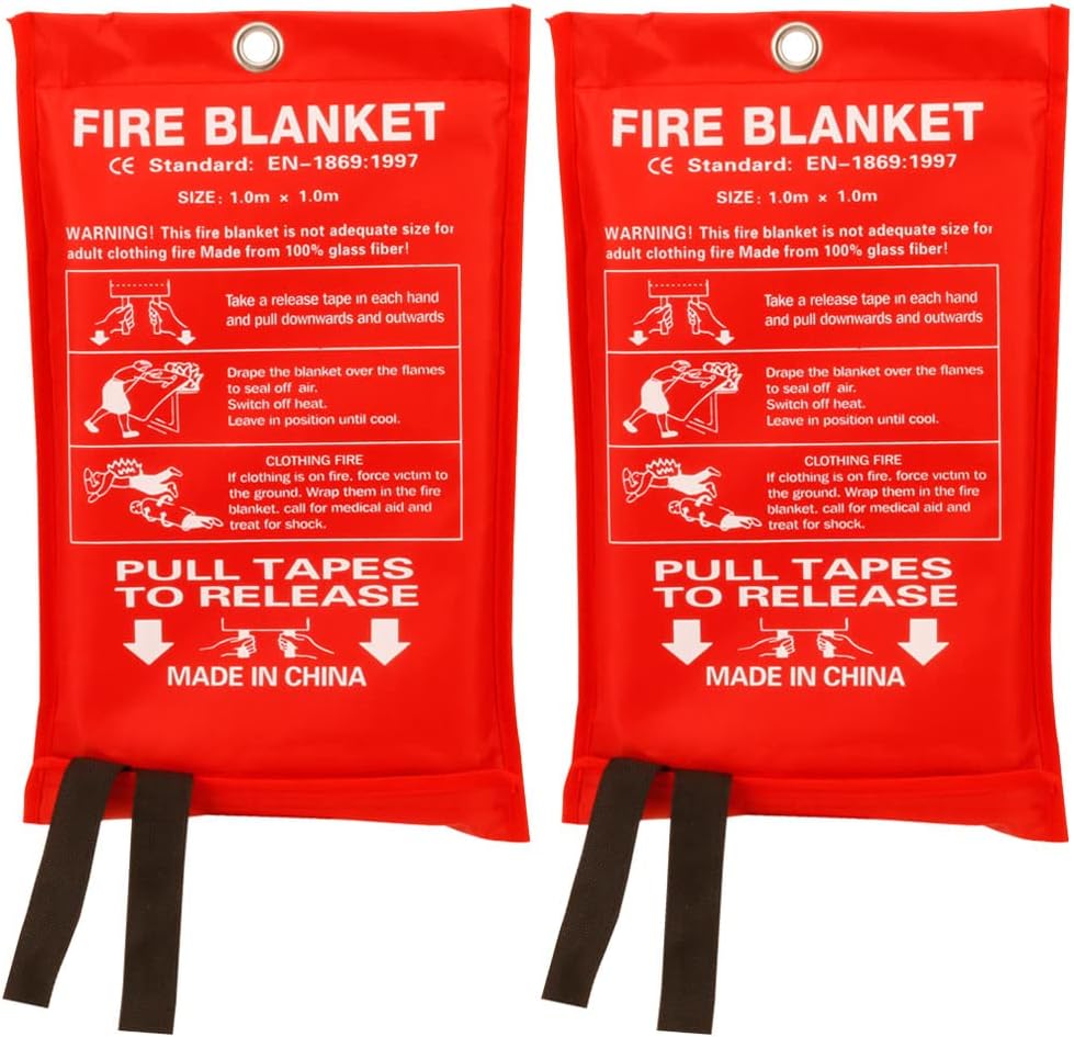 Aksipo Fire Blanket Fiberglass Fire Emergency Suppression Flame Retardant Blanket Emergency Survival Safety Cover for Kitchen Home House Car Office Warehouse, 2 Pack (39.3X 39.3 inch)