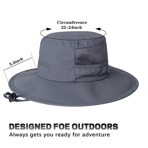 Sun Hat for Men/Women, UPF 50+ Fishing Hat,Waterproof Wide Brim Bucket Hat Foldable Boonie Hat for Hiking Garden Safari Beach Dark Grey
