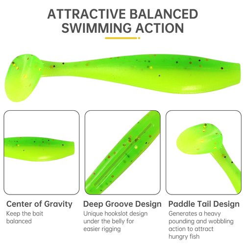 MAFIMOEA 50 Pcs Soft Fishing Lures Plastic Paddle Tail Swim Baits Kit for Bass Fishing 5 Mixed Colors Fishing Gear and Equipment (Mixed Colors)
