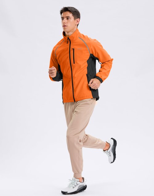 Men's Winter Cycling Jackets Thermal Warm Water Resistant Bike Running Windproof Fleece Cold Weather Mountain Biking Bicycle Riding Gear(Orange/Black,XL)