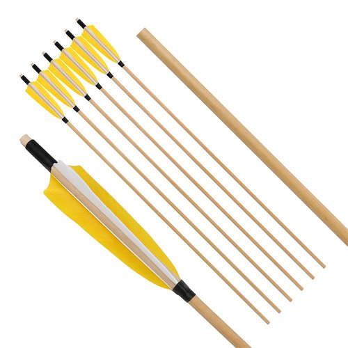 ZSHJGJR 31" Archery Traditional Wooden Arrows Hunting Arrows Target Practice Arrows Wood Arrow Shaft with 5" Turkey Feather for Longbow Recurve Traditional Bow 6/12pcs (Yellow, 12)