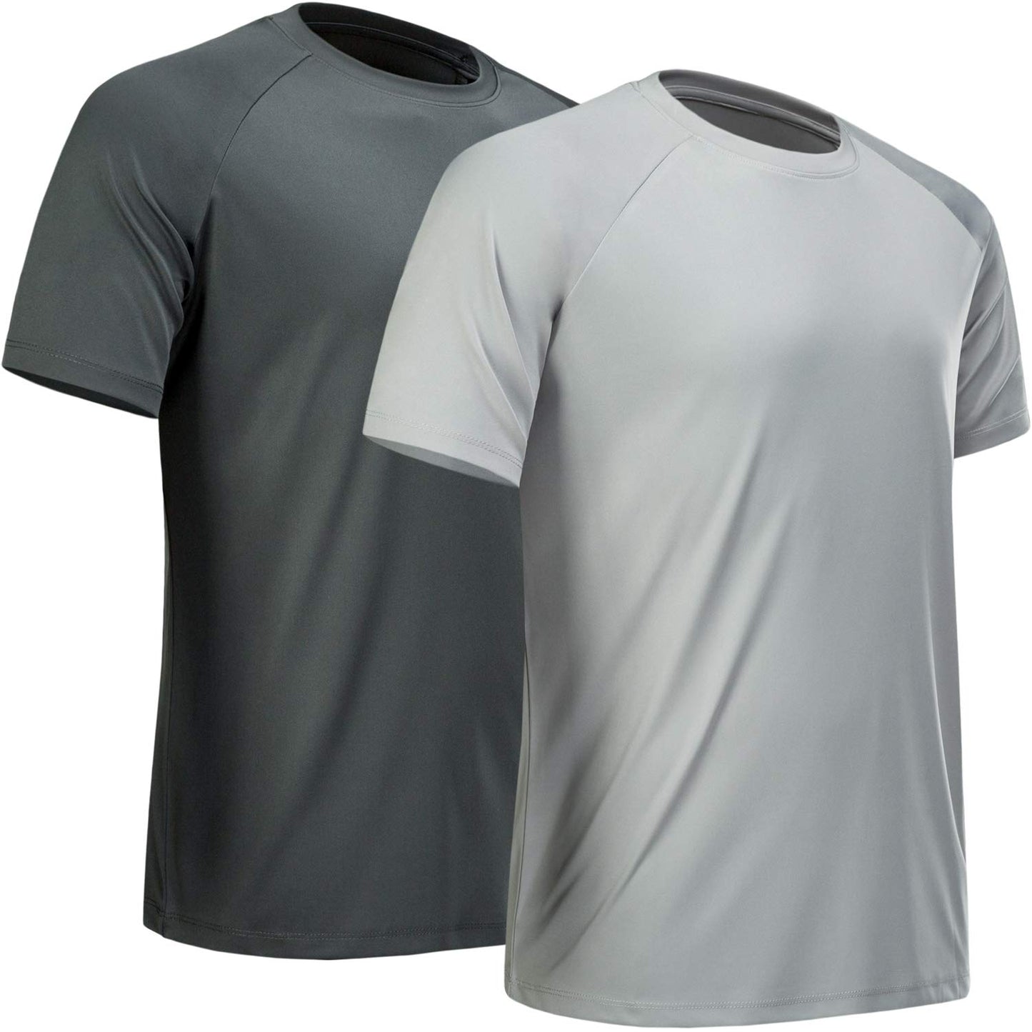 MCPORO Workout Shirts for Men Short Sleeve Quick Dry Athletic Gym Active T Shirt Moisture Wicking 2 Pack Dark Grey, Light Grey 3X-Large