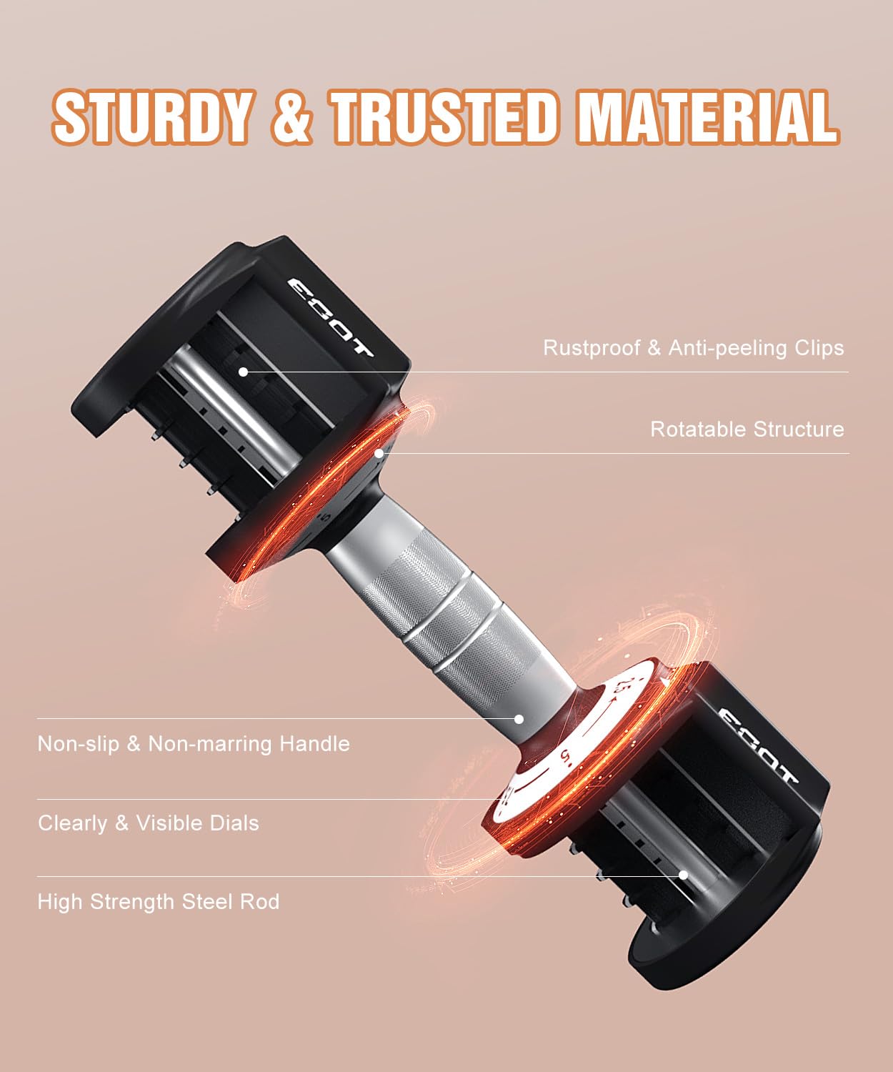 Adjustable Dumbbell Set, EOAT 2.5 to 12.5 lbs Free Weights Dumbbells Pair with Tray for New Beginner, Exercise & Fitness Dumbbells with Anti-Slip Handle & Rainbow-colored Weight Plates