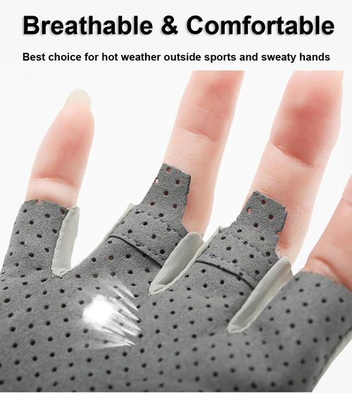 SUJAYU Fingerless Fishing Gloves for Women Men, Half Finger Sun Protection Sailing Gloves for Kayaking Paddling Rowing, Pickleball Gloves Women & Men (White, Medium)