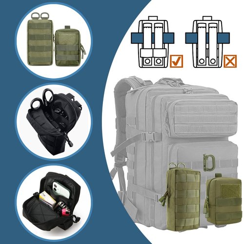 MUCHER 2 Pack Molle Pouches Tactical Pouches EDC Pouch Organizer Molle Bag Utility Pouch with 4 Carabiners for Outdoor Hiking Hunting Camping Training (B-Green-2pcs)
