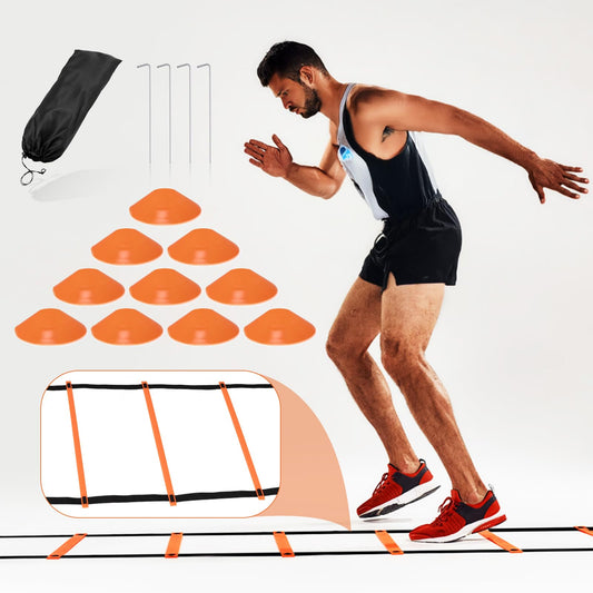9TH SHOP Agility Ladder, Speed Ladder Agility Ladder, 20 Feet 12 Adjustable Rungs Training Ladder for Footwork and 10 Soccer Cones, 4 Stakes with Carry Bag