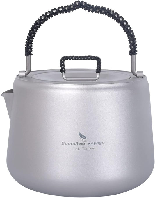 iBasingo 1.4 L Titanium Kettle with Filter for Open Fire Outdoor Camping Coffee Tea Pot Water Jug with Anti-scalding Handle Lid Ultralight Canteen for Picnic Hiking Backpacking Home Use Ti3096D