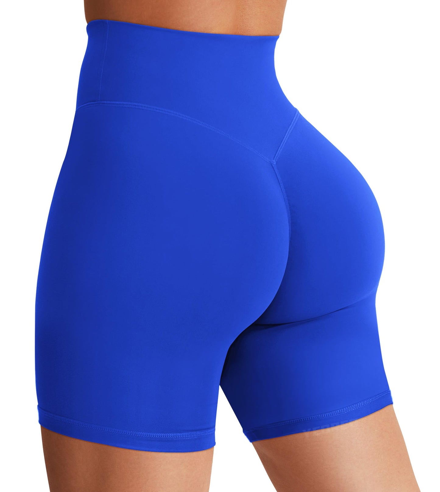 YEOREO Women's Biker Shorts 4.5" / 6" Workout Gym Shorts Craze High Waist Tummy Control Hidden Scrunch Running Yoga Blue L
