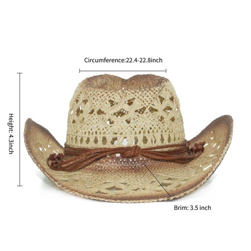 Straw Cowboy Hats for Women, Woven Straw Cowgirl Hats for Teens with Shape-It Brim Decorative Bands, Western Cowboy Sun Hat